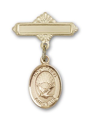 Pin Badge with Holy Spirit Charm and Polished Engravable Badge Pin - Gold Tone