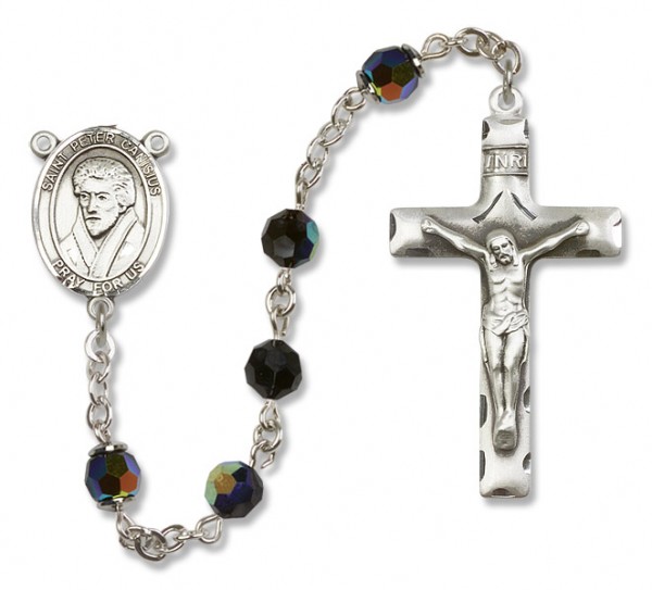 St. Peter Canisius Sterling Silver Heirloom Rosary Squared Crucifix - Black