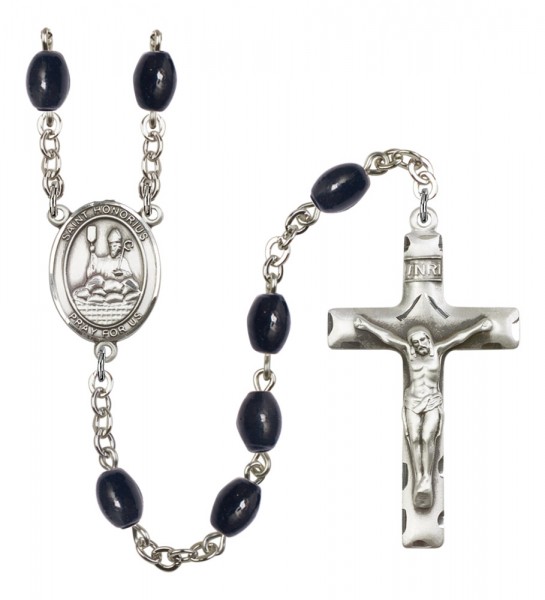 Men's St. Honorius of Amiens Silver Plated Rosary - Black Oval