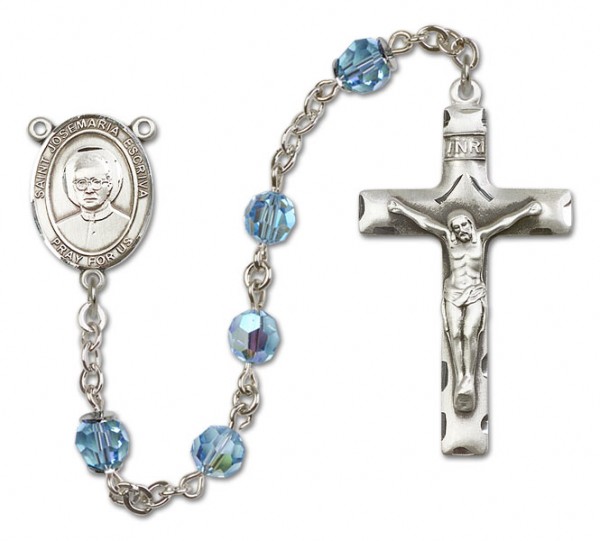 St. Josemaria Escriva Sterling Silver Heirloom Rosary Squared Crucifix - Aqua
