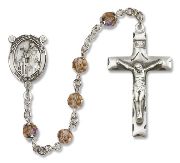 St. Jacob of Nisibis Sterling Silver Heirloom Rosary Squared Crucifix - Topaz