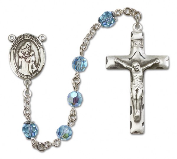 Blessed Caroline Gerhardinger Sterling Silver Heirloom Rosary Squared Crucifix - Aqua