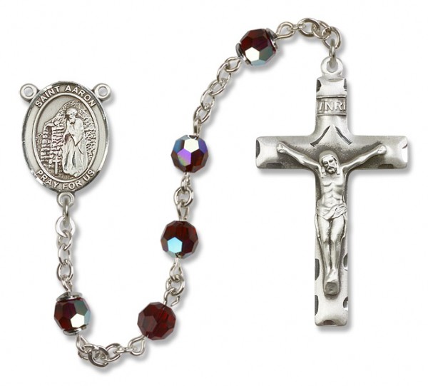 St. Aaron Sterling Silver Heirloom Rosary Squared Crucifix - Garnet
