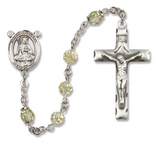 St. Walburga Sterling Silver Heirloom Rosary Squared Crucifix - Zircon
