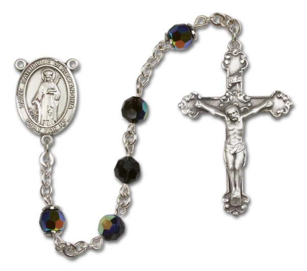 St. Catherine of Alexandria Sterling Silver Heirloom Rosary Fancy Crucifix - Black