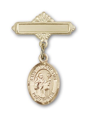 Pin Badge with St. Augustine Charm and Polished Engravable Badge Pin - Gold Tone