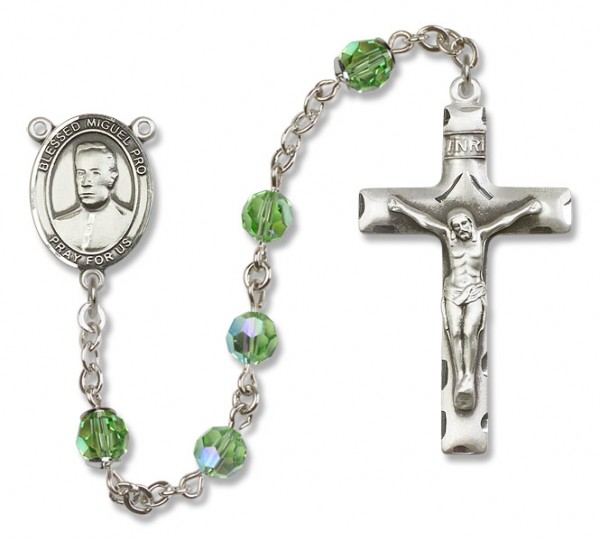 Blessed Miguel Pro Sterling Silver Heirloom Rosary Squared Crucifix - Peridot