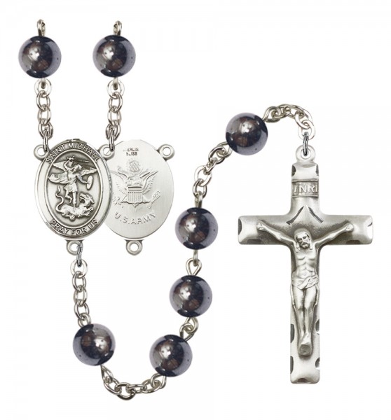 Men's St. Michael Army Silver Plated Rosary - Silver