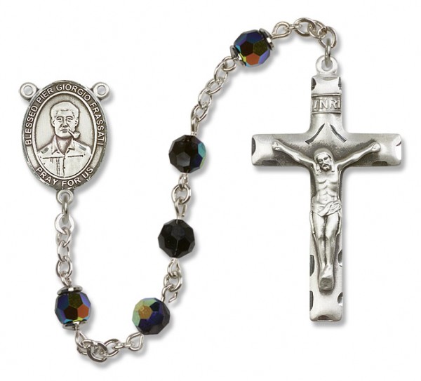 Blessed Pier Giorgio Frassati Sterling Silver Heirloom Rosary Squared Crucifix - Black