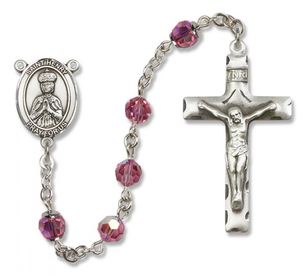 St. Henry II Sterling Silver Heirloom Rosary Squared Crucifix - Rose