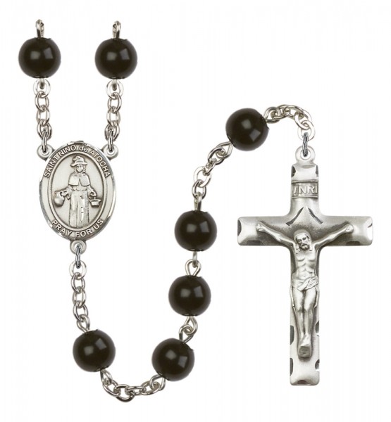 Men's St. Nino de Atocha Silver Plated Rosary - Black