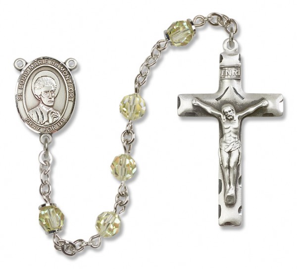 St. Louis Marie de Montfort Sterling Silver Heirloom Rosary Squared Crucifix - Zircon