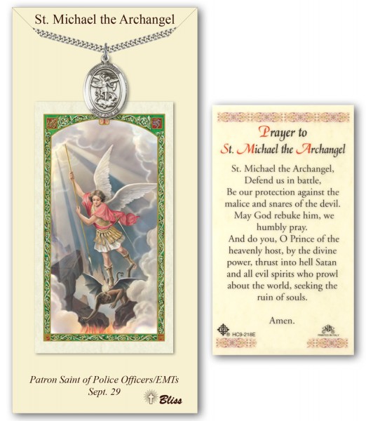 St. Michael the Archangel Medal in Pewter with Prayer Card - Silver tone