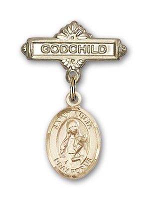 Pin Badge with St. Lucia of Syracuse Charm and Godchild Badge Pin - Gold Tone