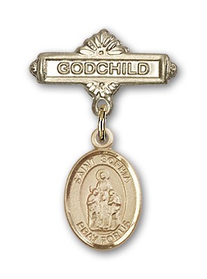 Pin Badge with St. Sophia Charm and Godchild Badge Pin - Gold Tone