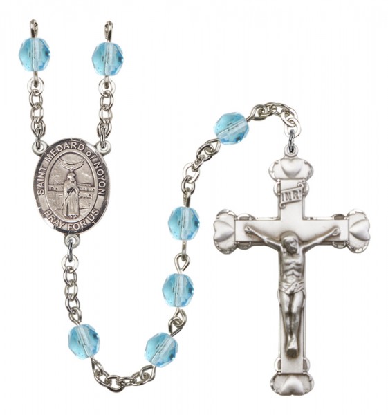 Women's St. Medard of Noyon Birthstone Rosary - Aqua