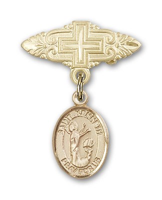 Pin Badge with St. Kenneth Charm and Badge Pin with Cross - Gold Tone