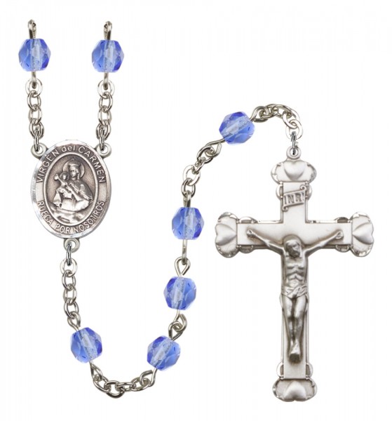 Women's Virgen del Carmen Birthstone Rosary - Sapphire