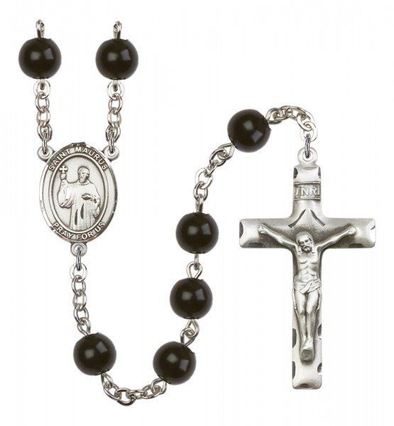 Men's St. Maurus Silver Plated Rosary - Black