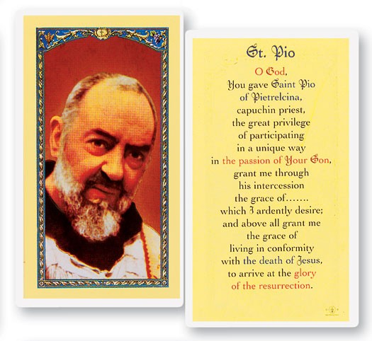 Prayer To St. Pio Laminated Prayer Card - 25 Cards Per Pack .80 per card
