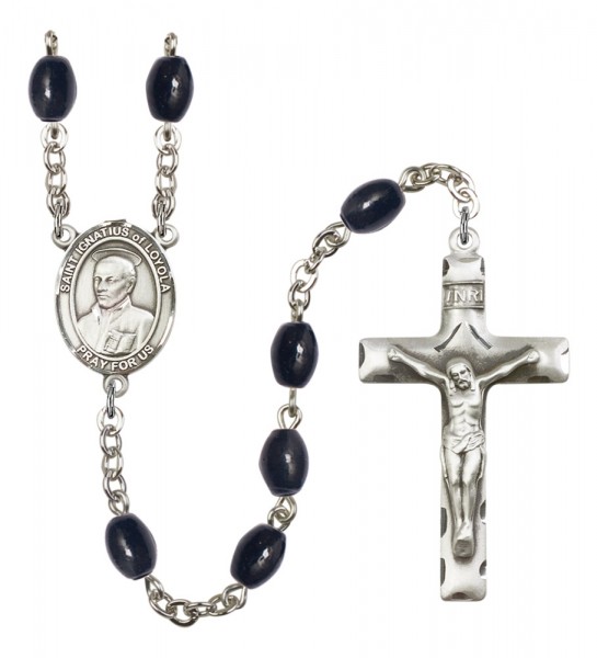 Men's St. Ignatius of Loyola Silver Plated Rosary - Black Oval