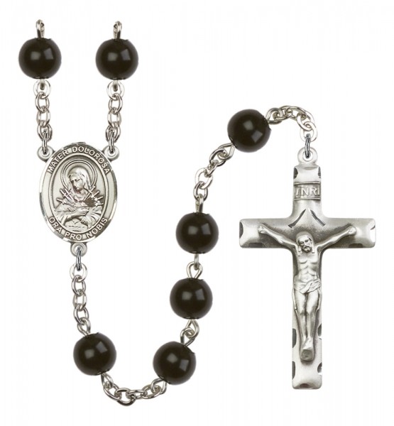 Men's Mater Dolorosa Silver Plated Rosary - Black