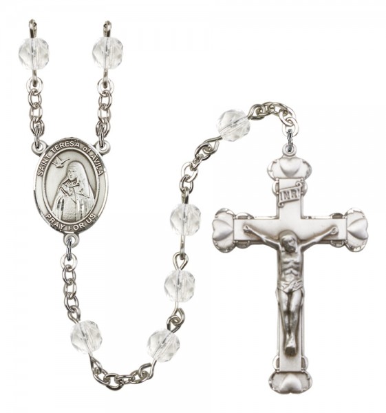Women's St. Teresa of Avila Birthstone Rosary - Crystal