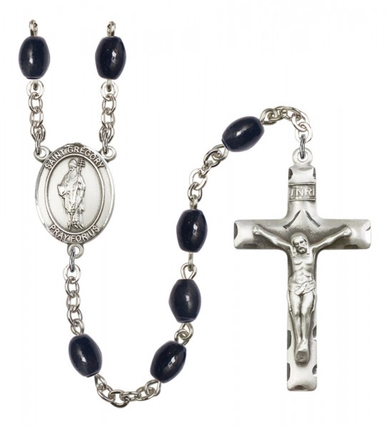 Men's St. Gregory the Great Silver Plated Rosary - Black Oval