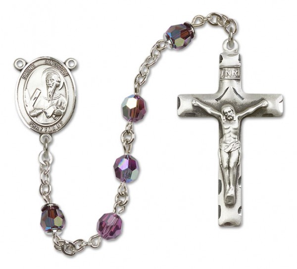 St. Andrew the Apostle Sterling Silver Heirloom Rosary Squared Crucifix - Amethyst