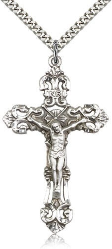 Men's Large Ornate Tip Crucifix Pendant - Sterling Silver