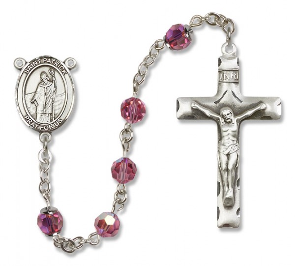 St. Patrick Sterling Silver Heirloom Rosary Squared Crucifix - Rose
