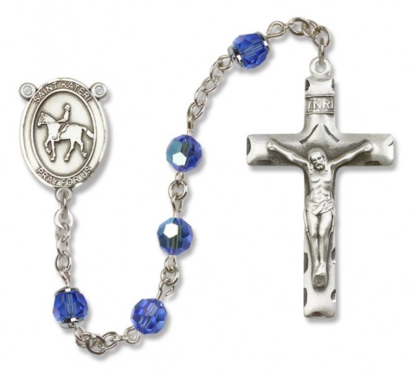 St. Kateri Rosary with Equestrian Heirloom Squared Crucifix - Sapphire