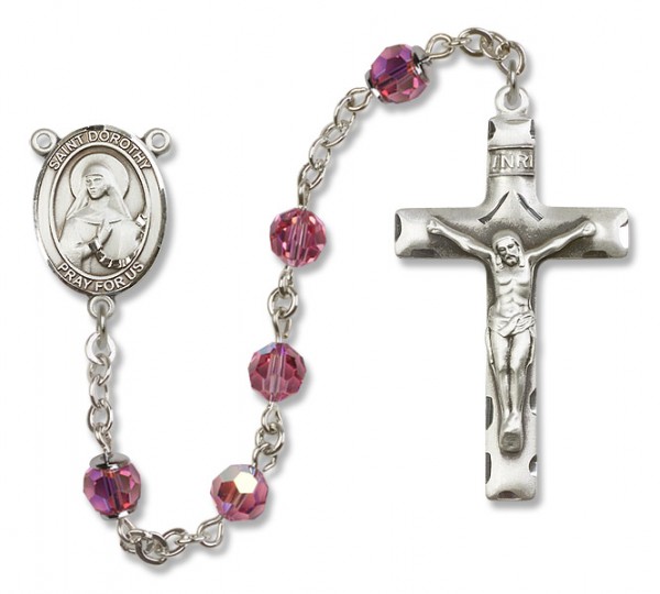 St. Dorothy Sterling Silver Heirloom Rosary Squared Crucifix - Rose