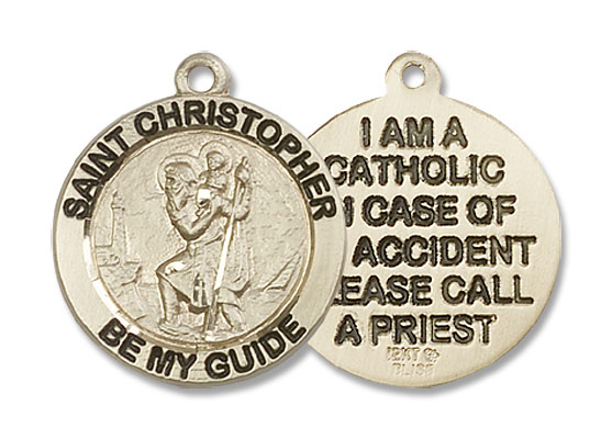 Women's Double-Sided I'm A Catholic St. Christopher Necklace - 14K Solid Gold