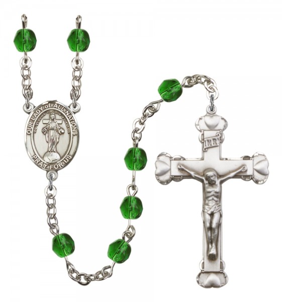 Women's Our Lady of All Nations Birthstone Rosary - Emerald Green