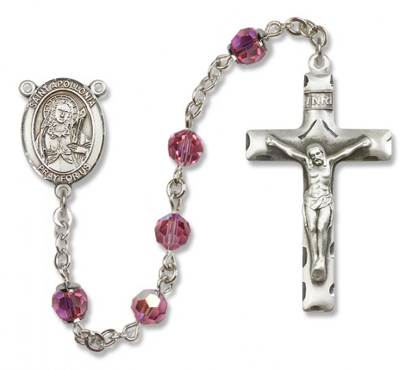 St. Apollonia Sterling Silver Heirloom Rosary Squared Crucifix - Rose