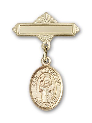 Pin Badge with St. Stanislaus Charm and Polished Engravable Badge Pin - Gold Tone