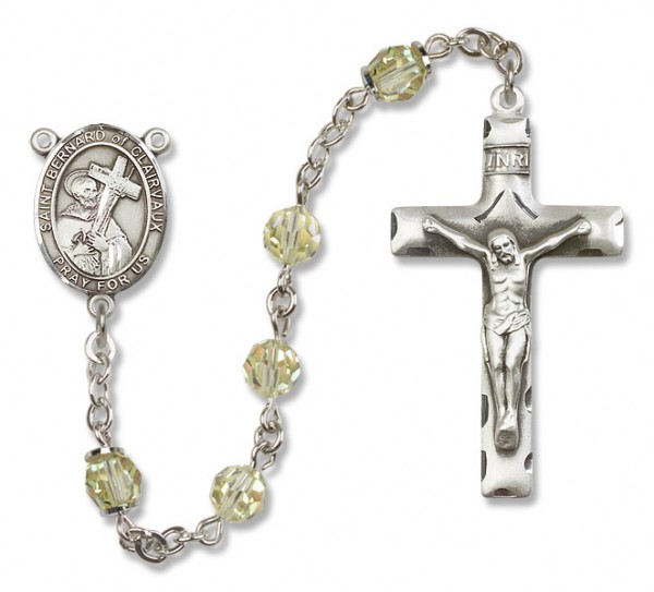 St. Bernard of Clairvaux Sterling Silver Heirloom Rosary Squared Crucifix - Zircon