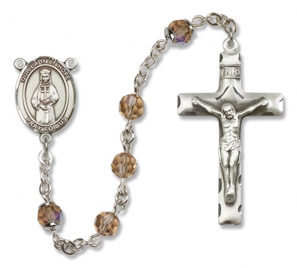 Our Lady of Hope Sterling Silver Heirloom Rosary Squared Crucifix - Topaz