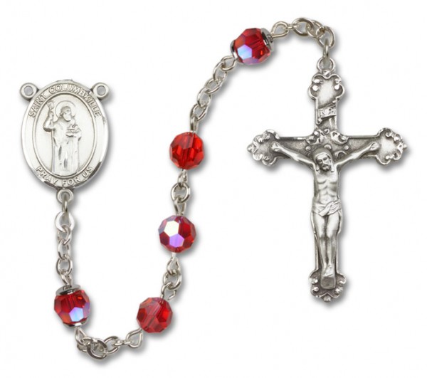 St. Columbkille Sterling Silver Heirloom Rosary Fancy Crucifix - Ruby Red