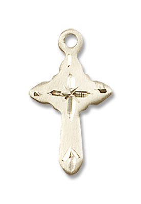 Etched Cross Pendant - 14K Solid Gold