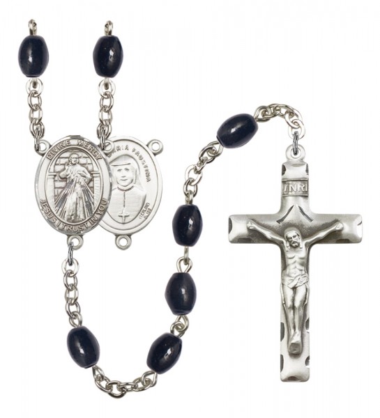 Men's Divine Mercy Silver Plated Rosary - Black Oval