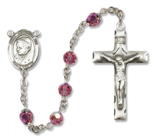 Pope Benedict XVI Sterling Silver Heirloom Rosary Squared Crucifix - Rose