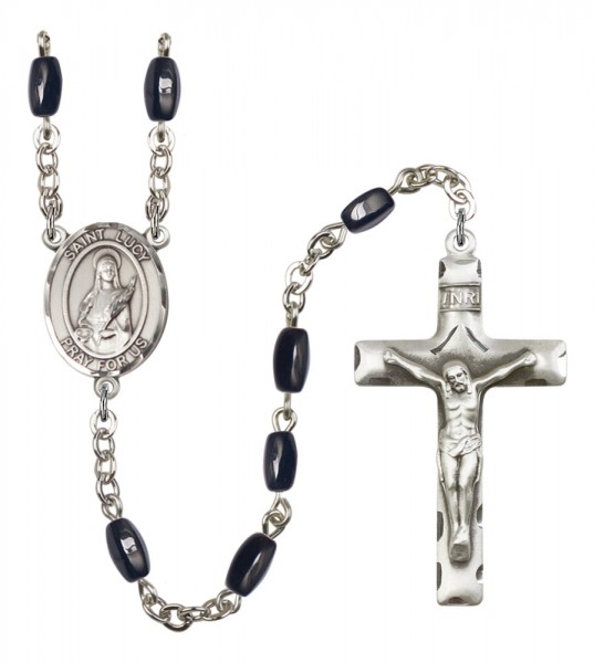 Men's St. Lucy Silver Plated Rosary - Black | Silver