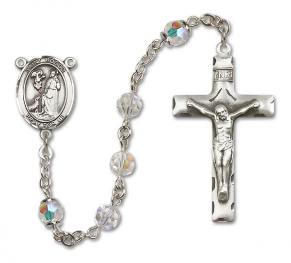 St. Rocco Sterling Silver Heirloom Rosary Squared Crucifix - Crystal