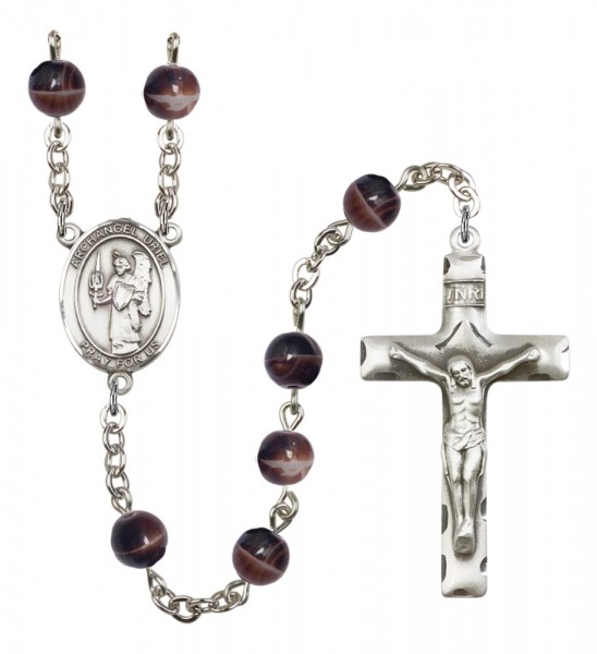 Men's St. Uriel the Archangel Silver Plated Rosary - Brown