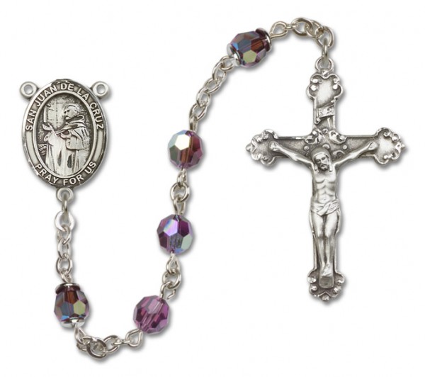 San Juan de la Cruz Sterling Silver Heirloom Rosary Fancy Crucifix - Amethyst