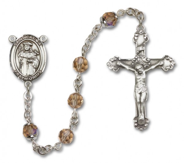 St. Casimir of Poland Sterling Silver Heirloom Rosary Fancy Crucifix - Topaz