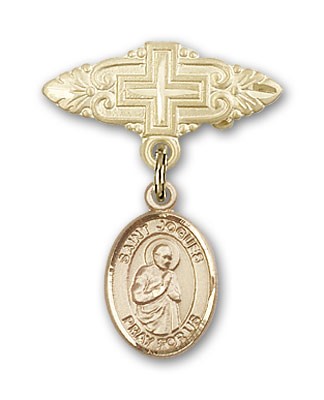 Pin Badge with St. Isaac Jogues Charm and Badge Pin with Cross - 14K Solid Gold