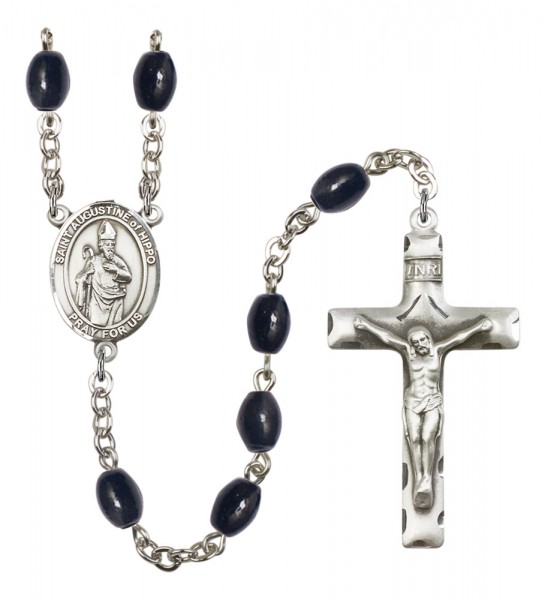 Men's St. Augustine of Hippo Silver Plated Rosary - Black Oval